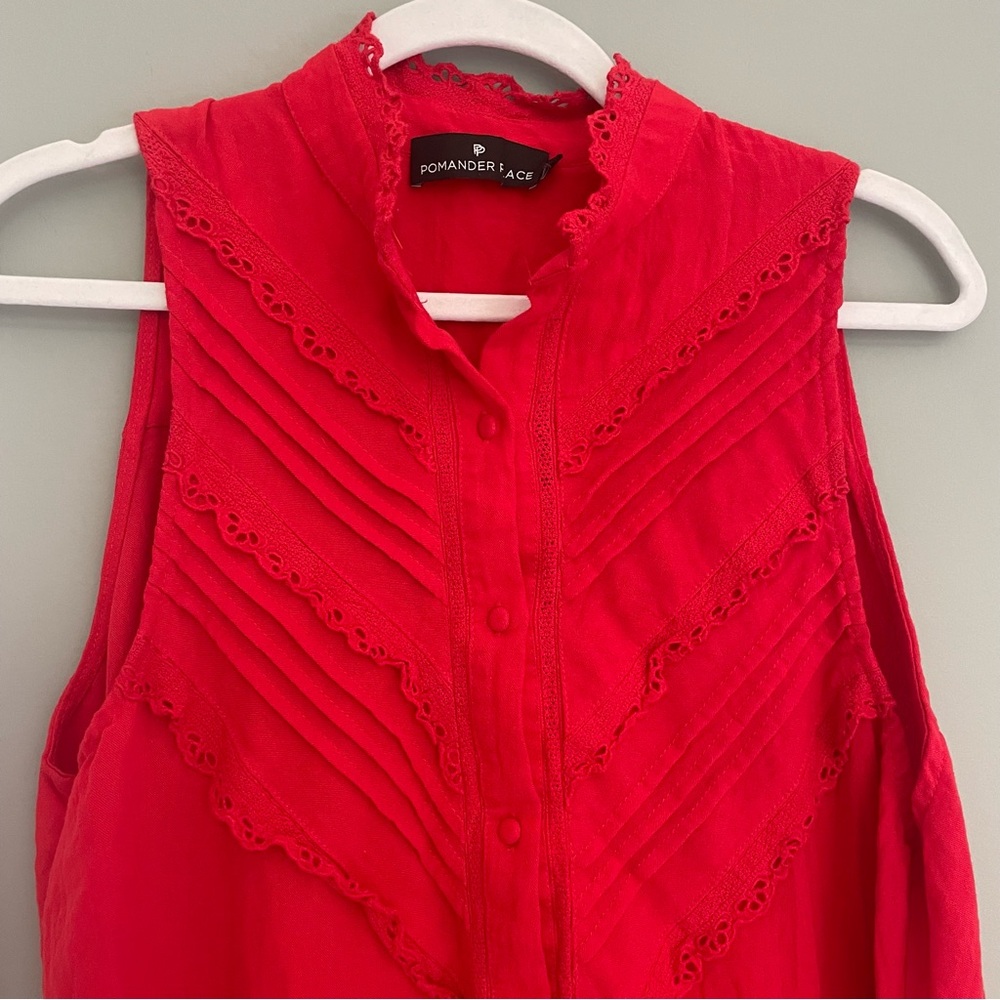 Tuckernuck Pomander Place Dutton Eyelet Sleeveless Mini Dress in Poppy Red - Picture 5 of 15